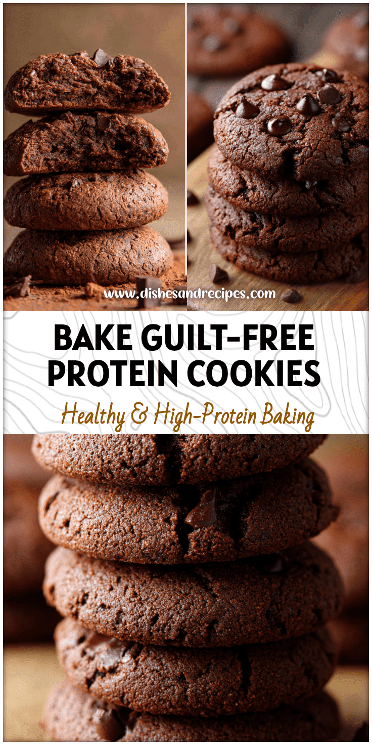 Stack of Double Chocolate Protein Cookies showing rich cocoa texture and protein-packed ingredients.